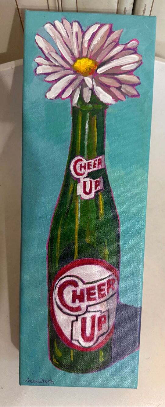 Amanda McGee Cheer Up Buttercup Soda Bottle with Daisy Flower Wall Art Painting